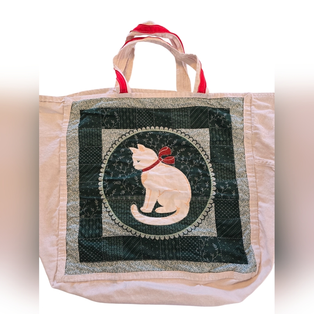 Upcycled Cat Kitten Quilted Tote Bag Adorable Cottagecore - Picture 2 of 6